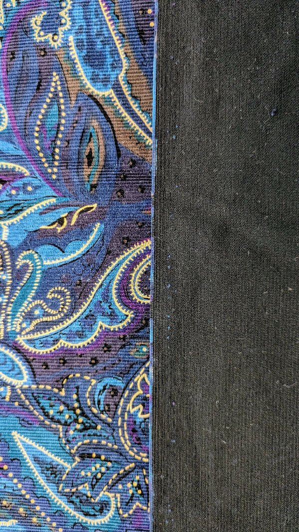 Vintage Navy Blue/Purple/Teal/Gold Paisley Print Cotton Corduroy Woven Fabric 43"W - 3 yds+