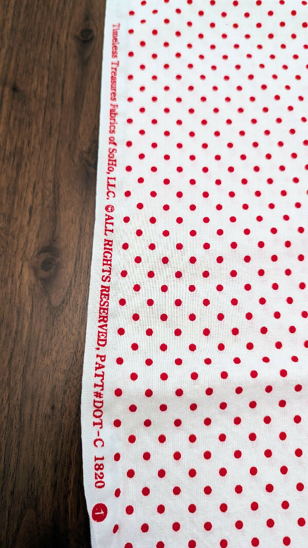 White & Red Polka Dot Quilting Cotton Woven Fabric 41"W - 1 3/4 yds