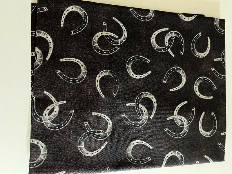 Quilting Cotton - Black/Brown with Horse Shoes