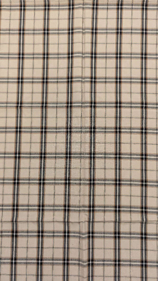 Vintage Beige/Black/Tan/White Tartan Plaid Silk Georgette Woven Fabric 45"W - 2 1/4 yds+