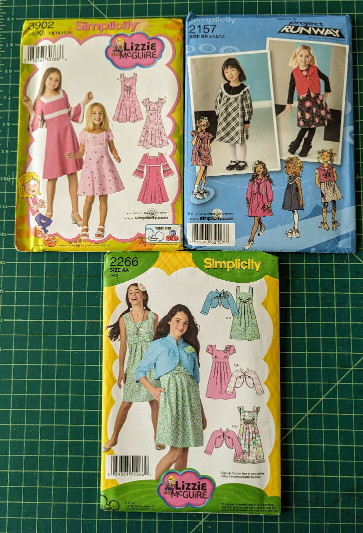 Mixed Lot of 3 - Simplicity Project Runway & Lizzie McGuire Toddler, Child & Girls Sewing Patterns