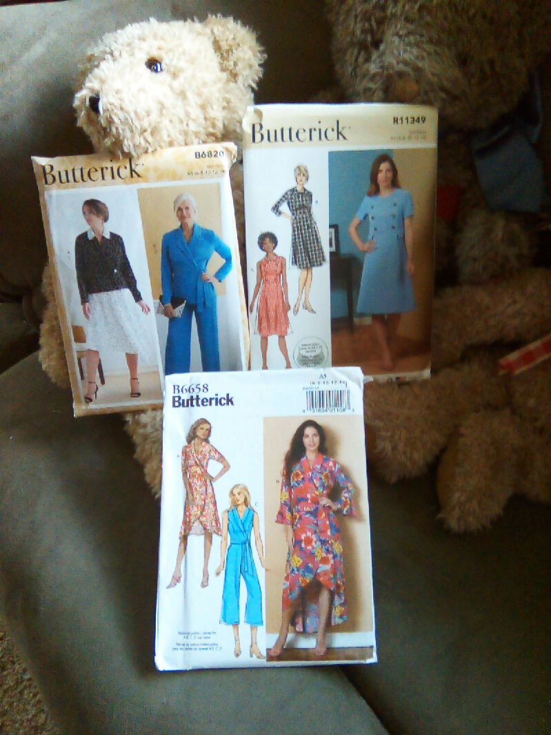 Butterick sewing pattern lot, Three uncut butterick patterns, dress, jumpsuit, 6-14size