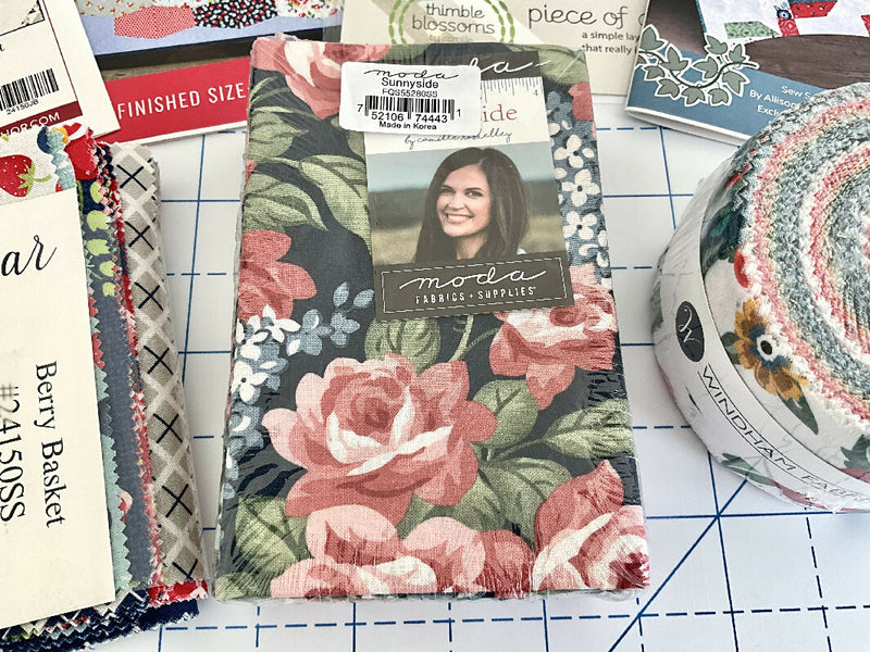 Moda Fabric Sunnyside, Berry Basket, Windham Fabric Clover and Dot plus Patterns