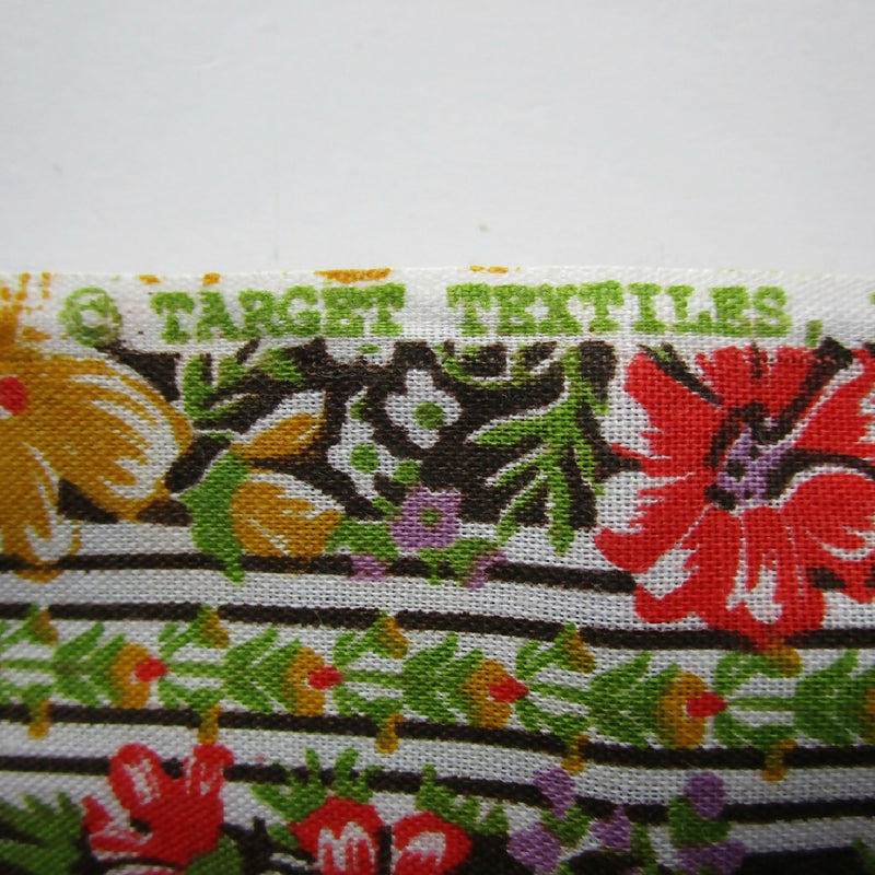 Vintage Cotton/Poly Blend Fabric, Floral Stripe, 44" x 64" plus Scraps