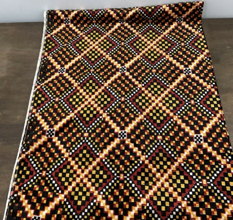 Vintage Geometric Retro Velour Upholstery Fabric 81" x 39" 1980s 1970s