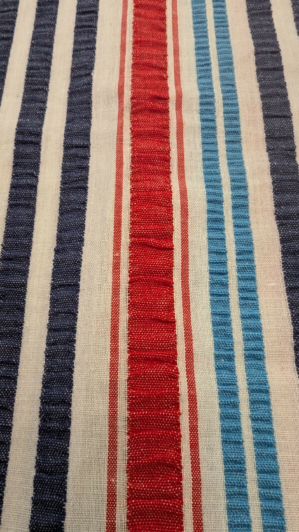 Navy/Red/Teal/White Striped Seersucker Woven Fabric 44"W x 35"L