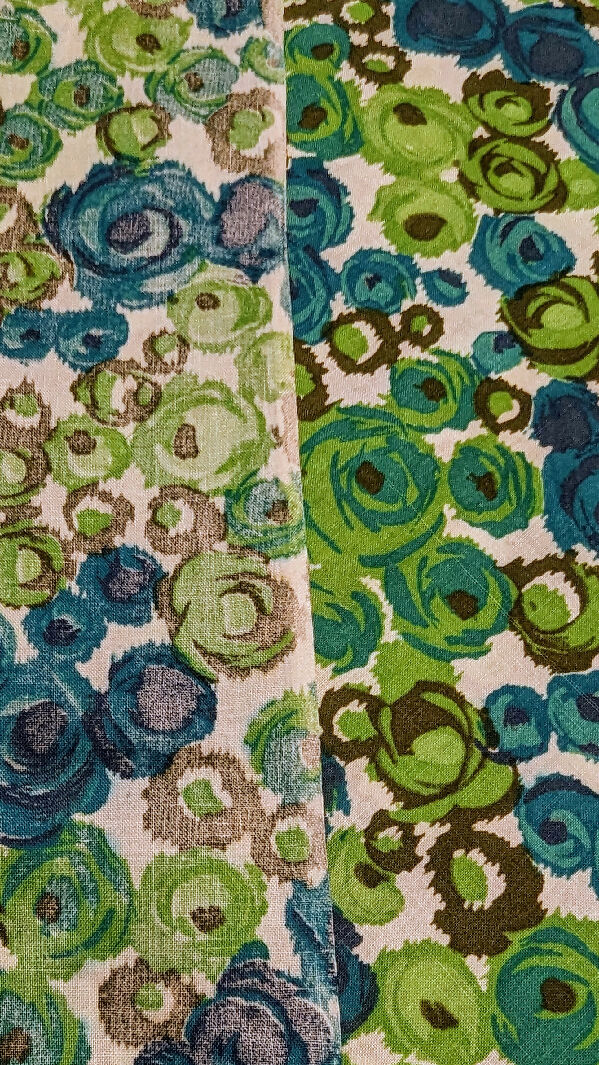 Vintage Lime Green/Teal Abstract Floral Print Quilting Cotton Woven Fabric 35"W - 2 1/2 yds