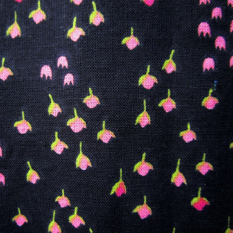 Pink Floral on Black Cotton Fabric, 43" x 59"