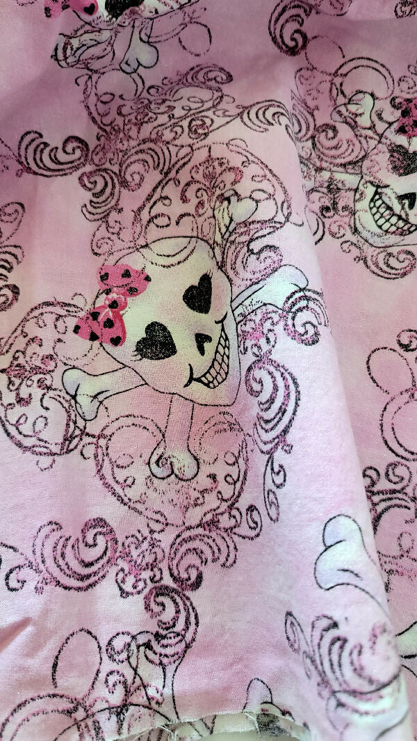 Pink Cute Skulls with Bows Sparkle Cotton 4 Yards