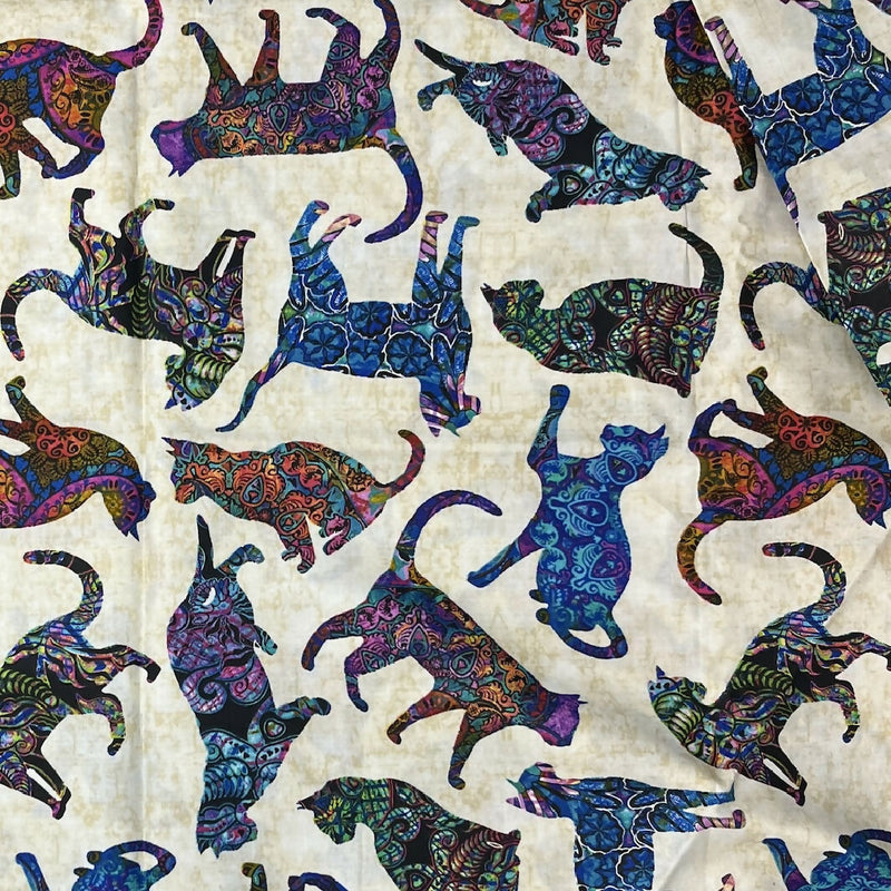 Dan Morris for QT Fabrics Cats on Mottled Background - 2 Yds