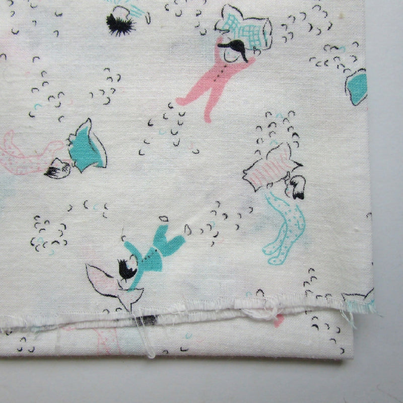 Vintage Cotton Kids Fabric, Plllow Fight, 28" x 18"