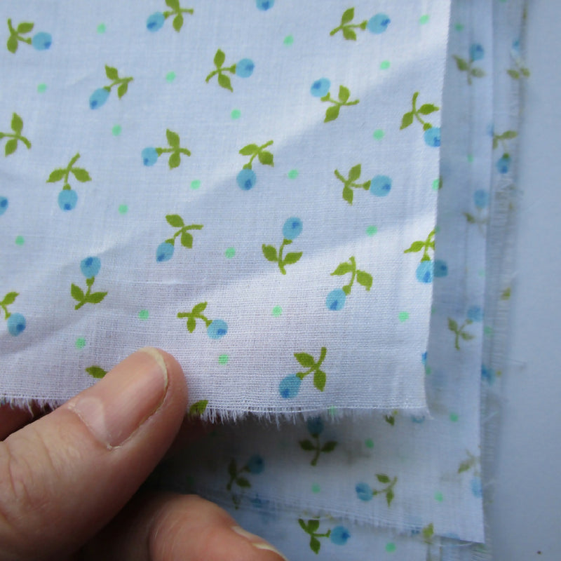 Vintage Cotton-Poly Blend Fabric, Blue Floral + Polka Dots, 41” x 37”
