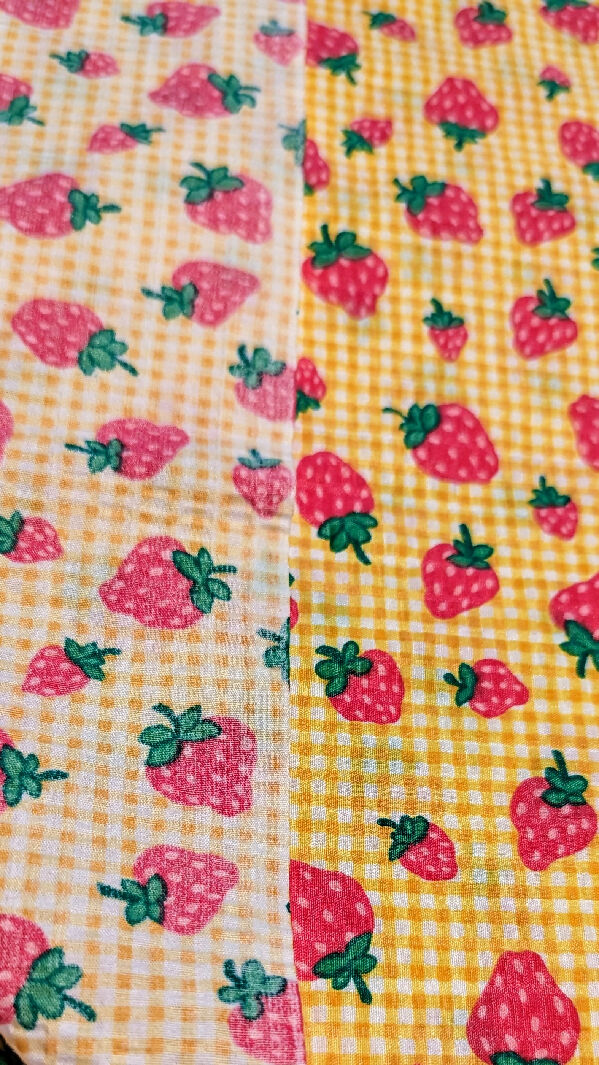 Mustard Yellow/White Gingham Strawberry Print Seersucker Woven Fabric 45"W - 2 yds