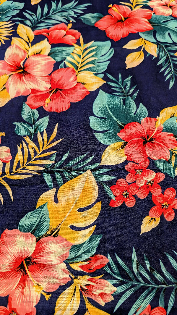 Blue Multicolor Tropical Flora Print Woven Fabric 44"W - 2 yds