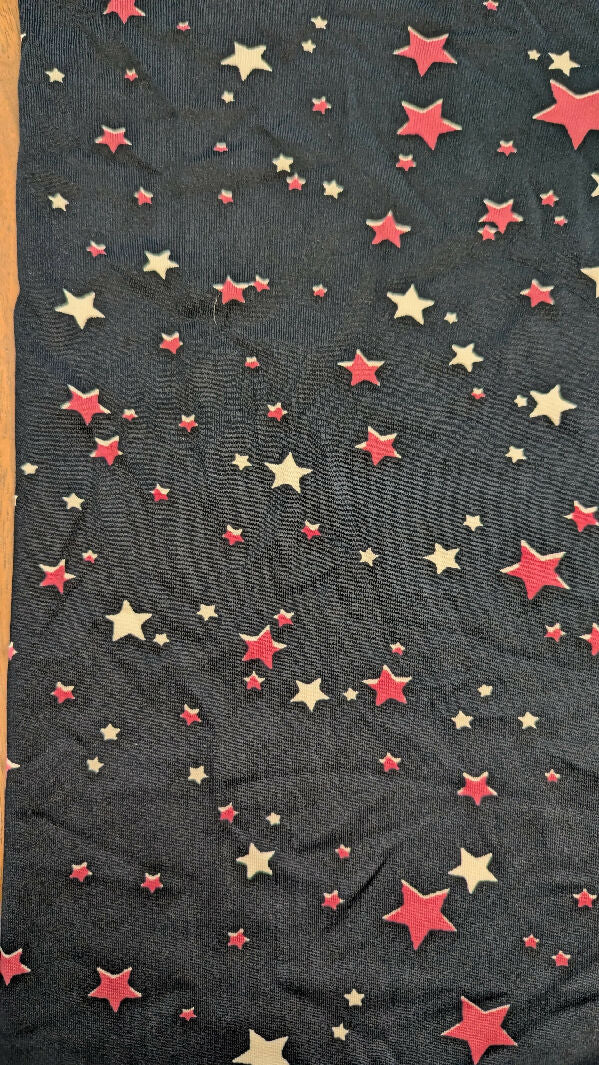 Black w/ Pink/White Stars Dance/Swim Knit Fabric 59"W - 1 1/4 yd