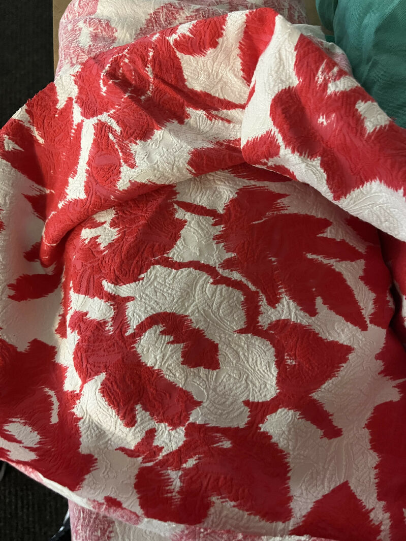 red and white flower Rayon fabric