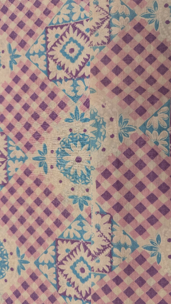 VTG Gingham Floral Medallion Seersucker Cotton Woven Fabric 44"W - 1 1/2 yds+