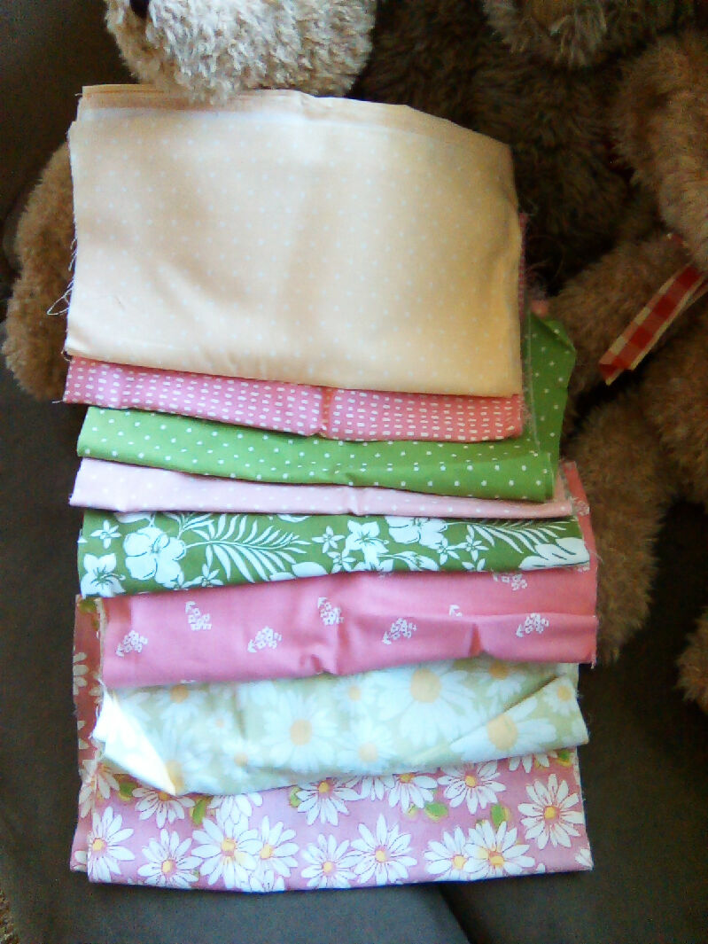 Cotton material, green, pink, yellow colors, mix designs, 9in x 43in all 8 pieces