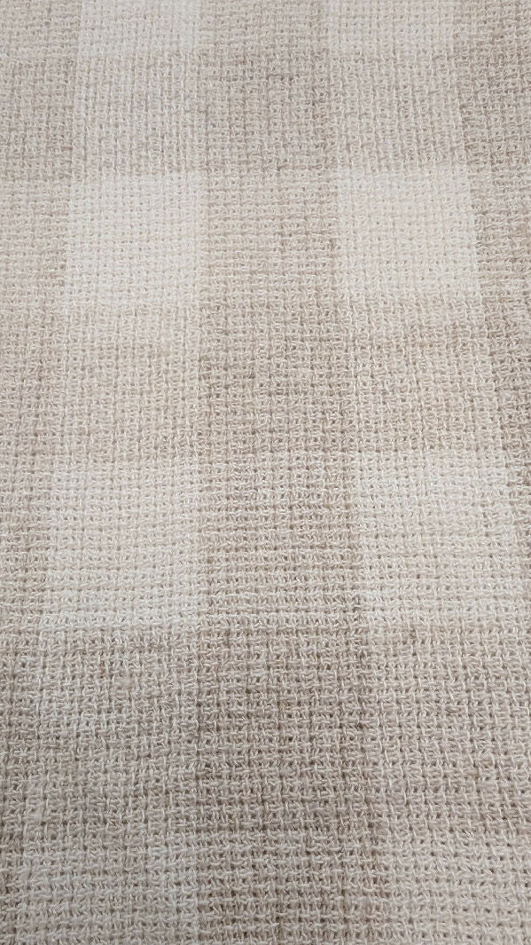 Beige/Ivory Check Print Linen Look Woven Fabric 48"W x 38"L REMNANT