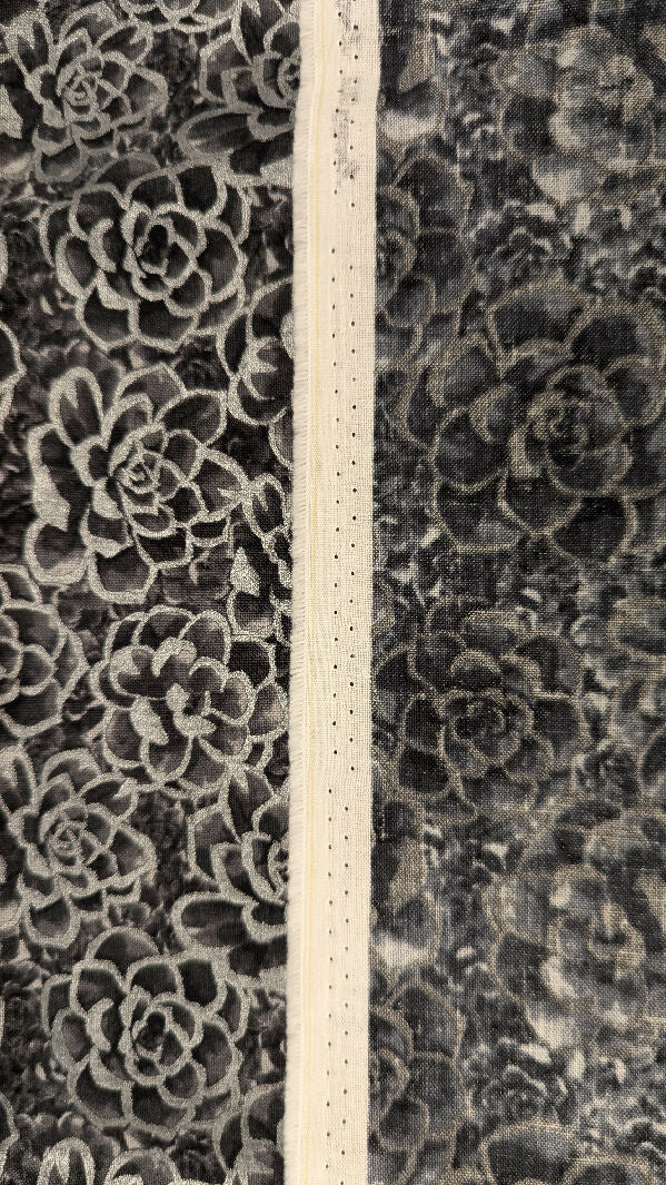 Black/Gray/Metallic Silver Floral Print Quilting Cotton 44"W - 1 1/4 yd+