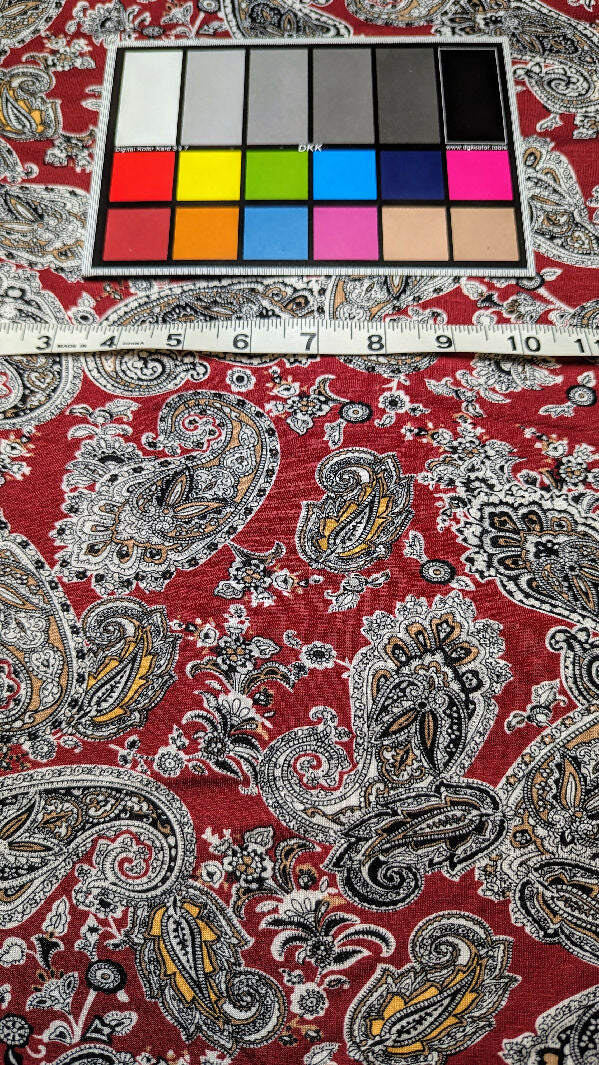 Brick Red Paisley Print Rayon Spandex Jersey Fabric 58"W x 37"L