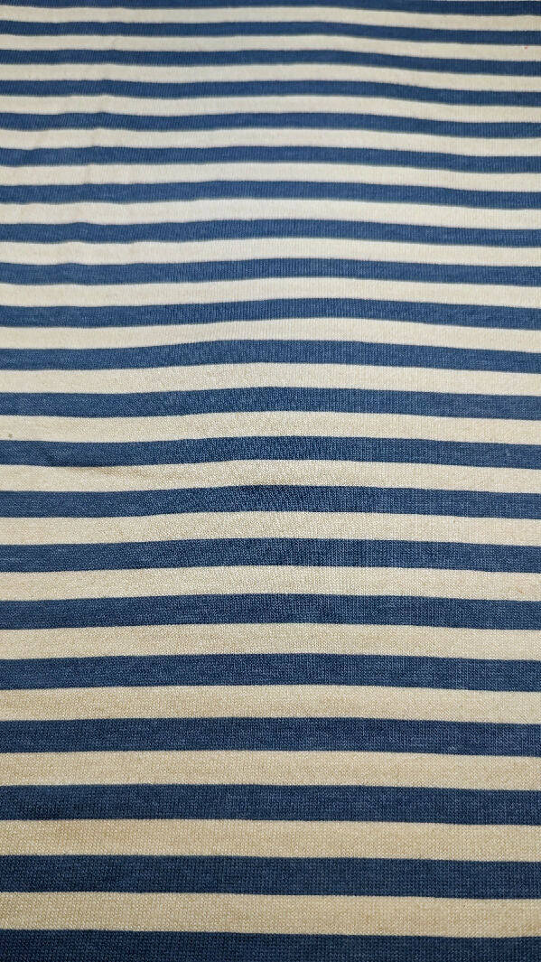 Carolina Blue/White Strip1e Cotton Interlock Knit Fabric 60"W x 44"L