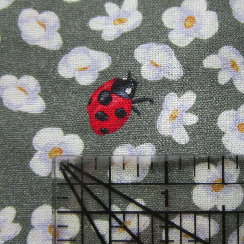 Cotton Quilting Fabric, Ladybugs and Flowers, 43" x 1 Yard