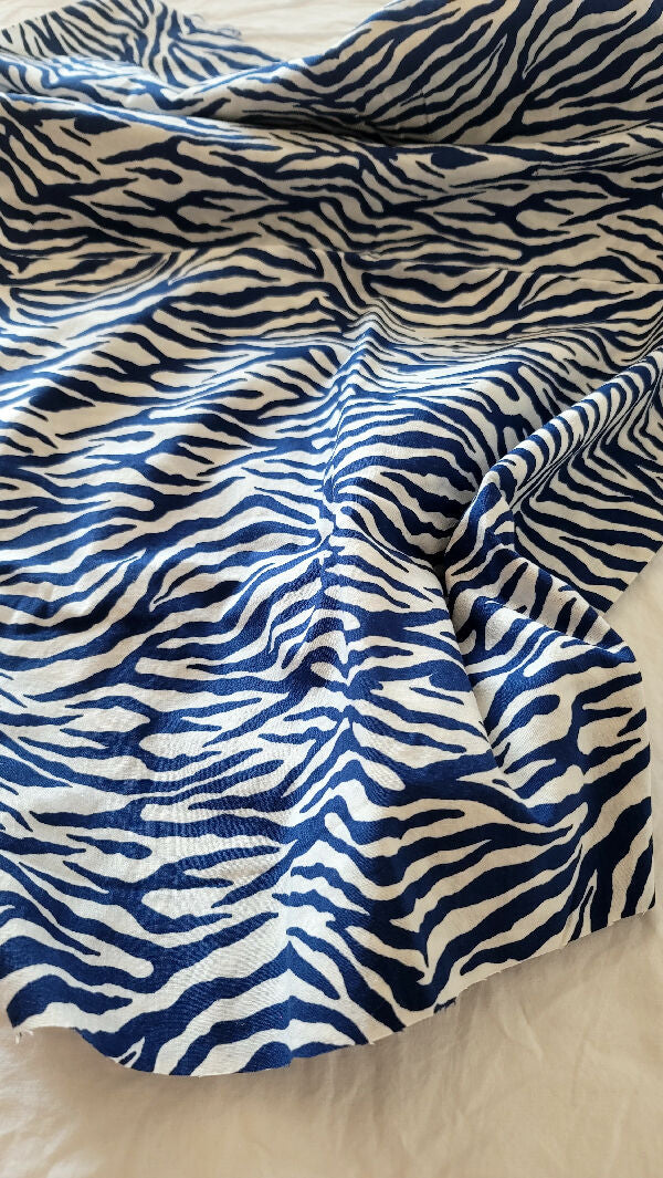 Blue and White Zebra Print Cotton 1 5/6 Yard