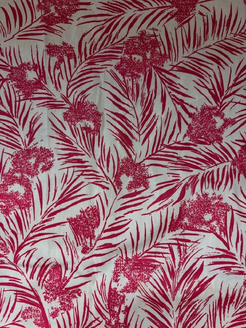 Vintage red and white tropical print fabric