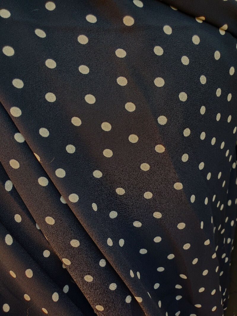 Black and Cream Polka Dot Polyester