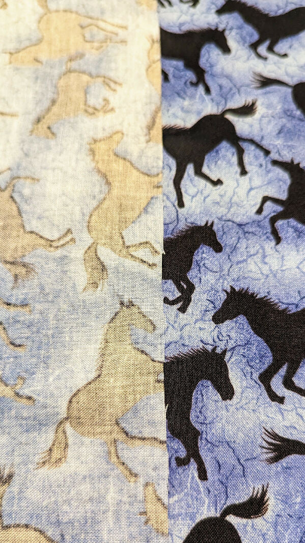 Mottled Blue/Black Home on the Range Horse Print Quilting Cotton Woven Fabric 45"W - 2 yds