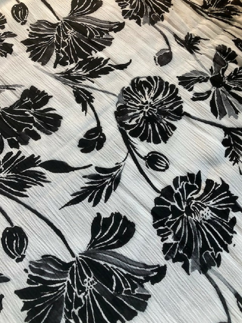 black and white rayon crinkle material, 1 yard