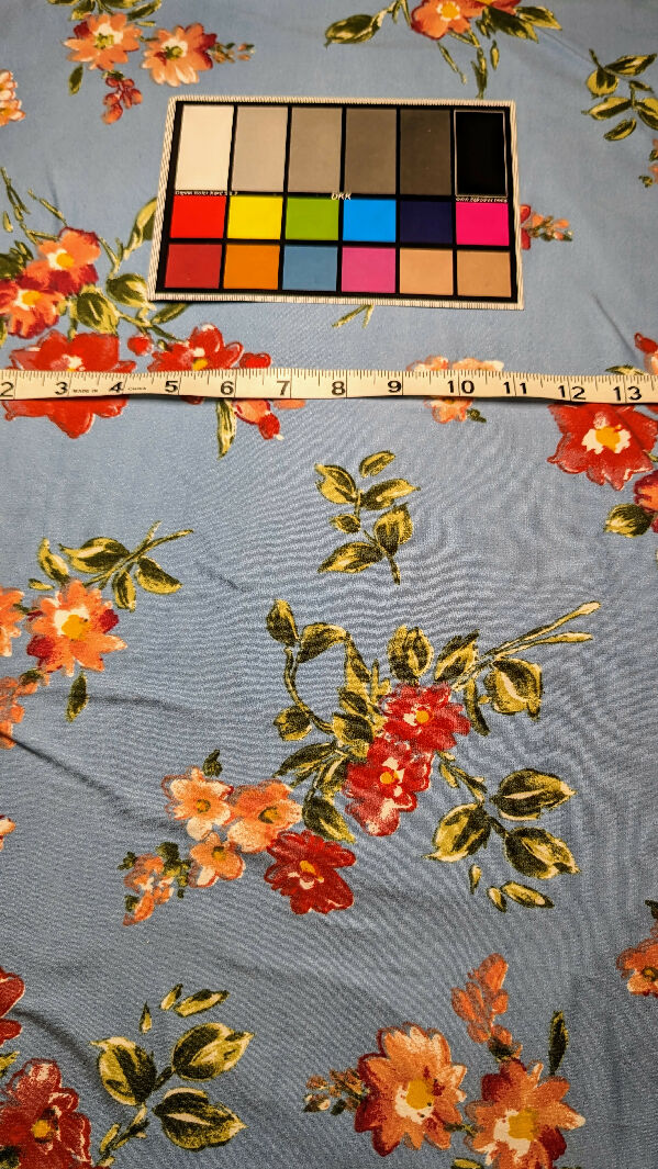 Sky Blue Multicolor Floral Print Double Brushed Polyester Knit Fabric 58"W - 1 yd