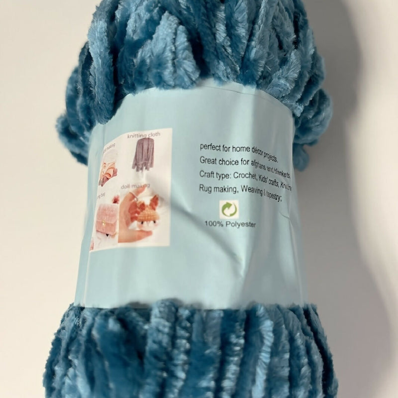 Teal Blue Polyester Chenille Bulky Yarn - 4 Skeins