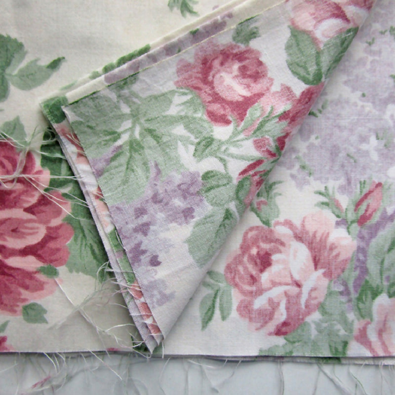 Vintage Floral Cotton Fabric, Roses and Lilacs, 26" x 18"