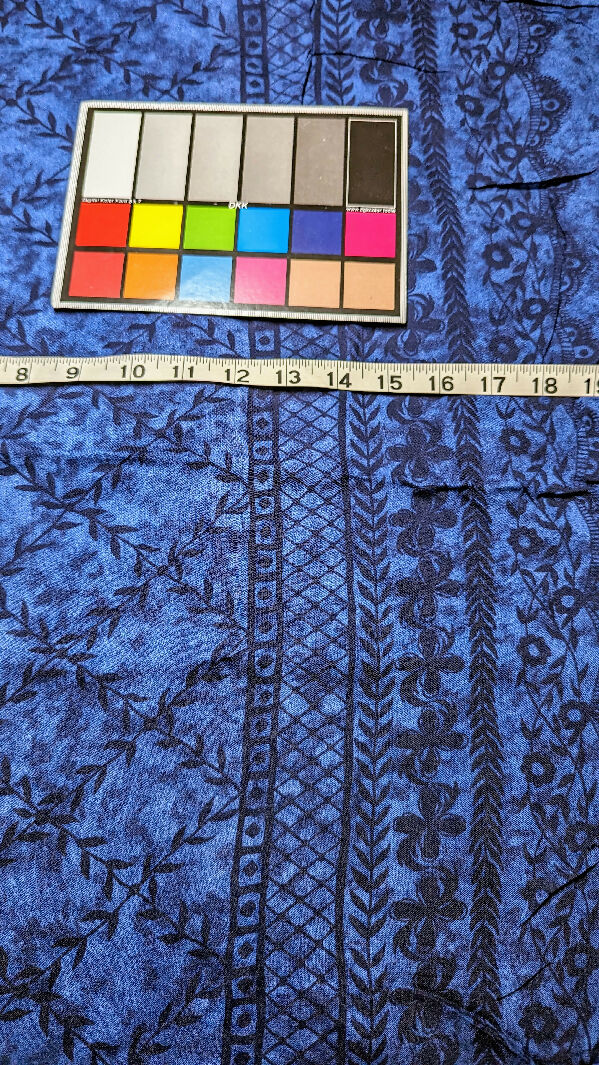 Mottled Blue Garden Trellis Border Print Rayon Challis Woven Fabric 58"W - 1 1/4 yd