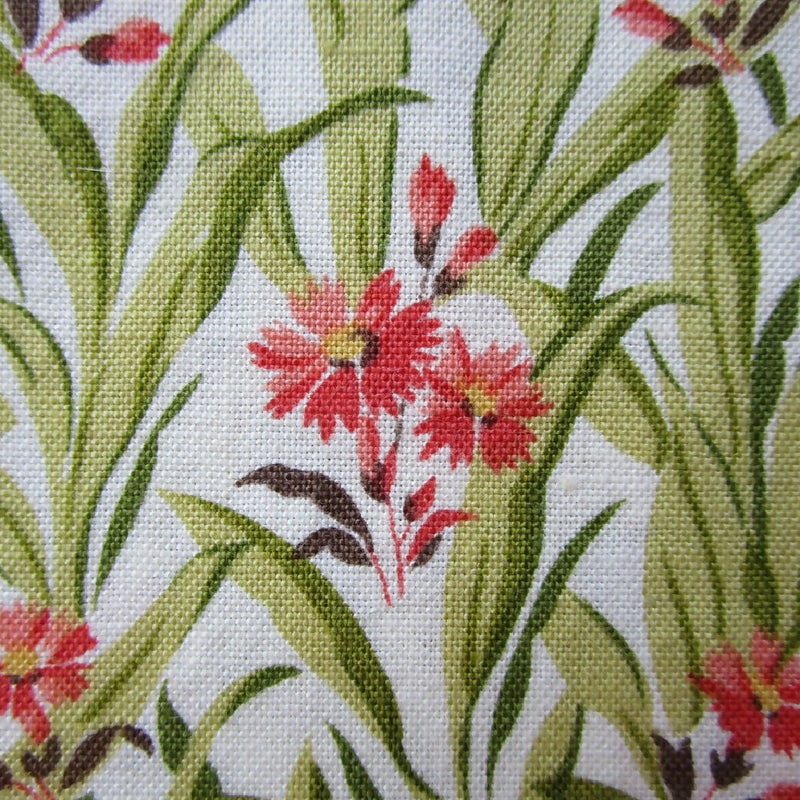 Orange + Green Floral Cotton Fabric, Four 15" Square Pieces