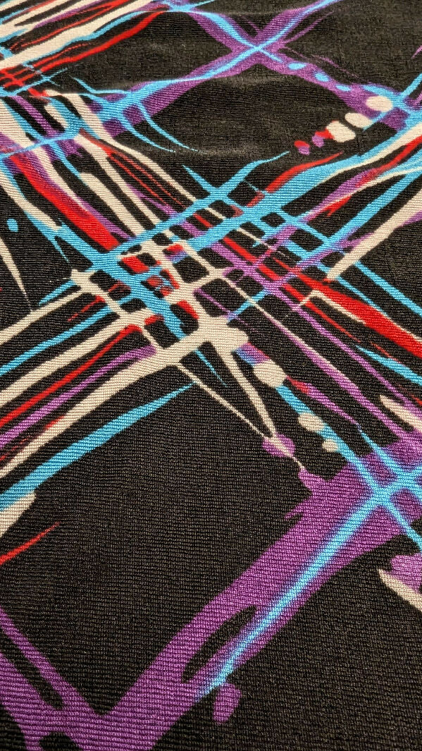 Abstract Multicolor Retro Cross Hatch Print Light Weight DTY Knit Fabric 54"W - 1 1/4 yd