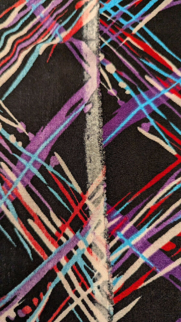 Abstract Multicolor Retro Cross Hatch Print Light Weight DTY Knit Fabric 54"W - 1 1/4 yd