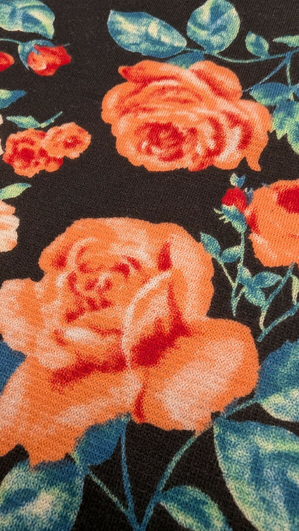 Black/Pink Floral Print Pique Knit Fabric 58"W - 1 1/2 yds+