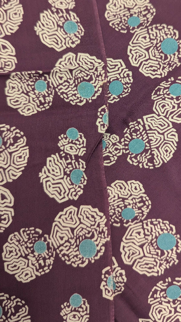 VTG Mauve/White/Aqua Abstract Squiggle Circle Print Rayon Faille Woven Fabric 38"W - 2 3/4 yds+