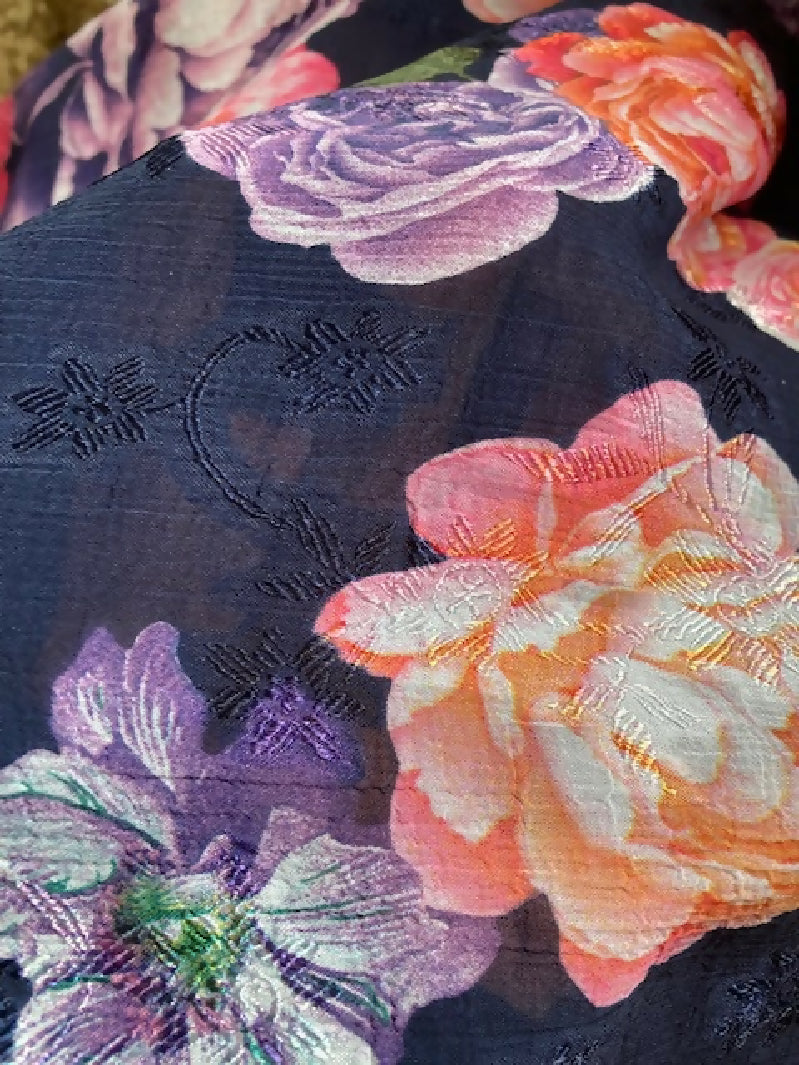 navy blue flower material, 3yd, New and Uncut polyester