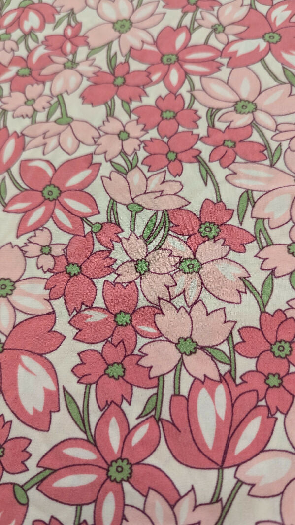 Pink Retro Floral Print DTY Knit Fabric 60"W - 2 yds+