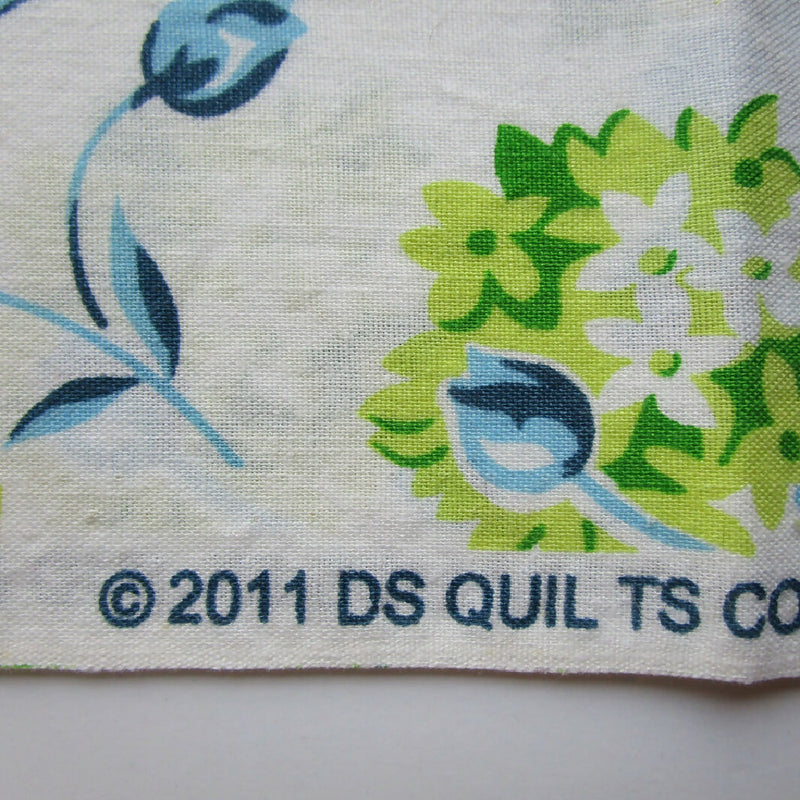 Blue and Lime Green Floral Cotton Fabric, DS Quilts Collection, 50" x 34"