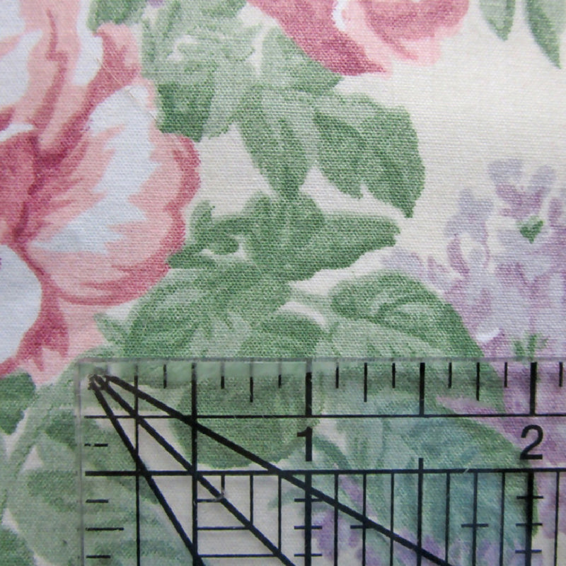 Vintage Floral Cotton Fabric, Roses and Lilacs, 26" x 18"