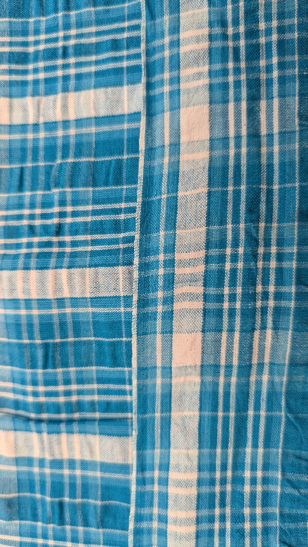 Dark Aqua/White Plaid Textured Woven Fabric 44"W - 2 1/2 yds+