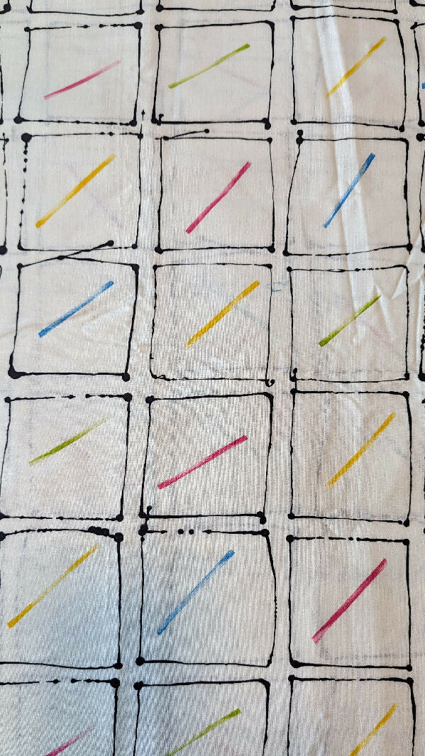 Vintage White/Black Highlighter & Marker Grids Print Cotton Woven Fabric 56"W - 2 3/4 yds