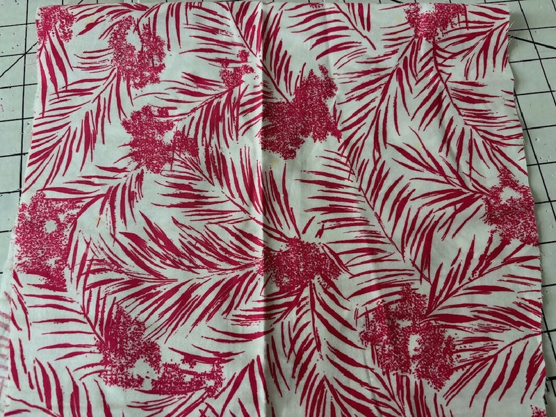 Vintage red and white tropical print fabric