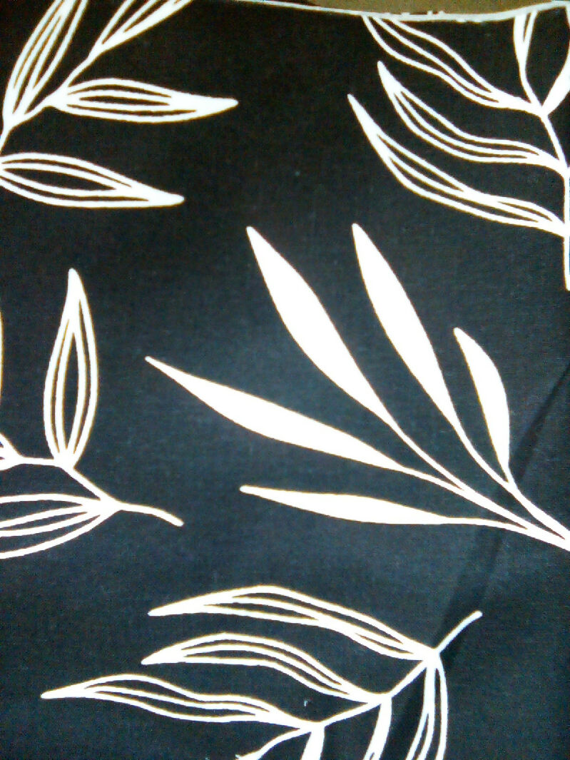 Cotton material black gray colors, 9" x 43" quilting fabric leaves bees ladybugs