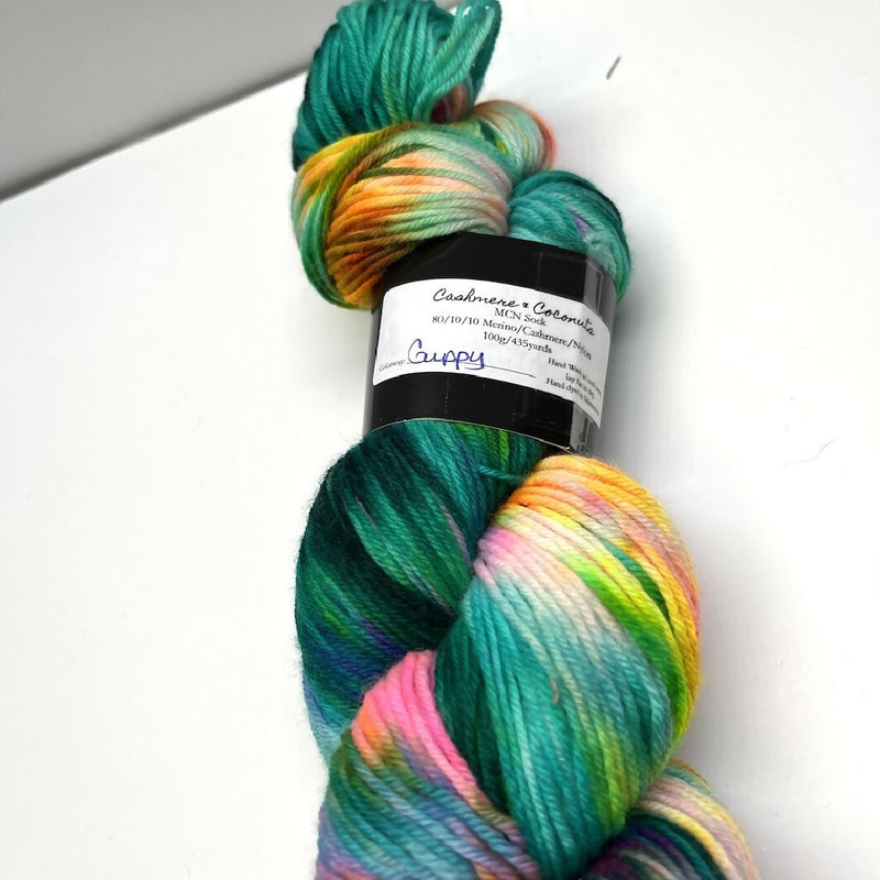 Cashmere and Coconuts MCN Sock in Guppy Colorway - 1 Skein